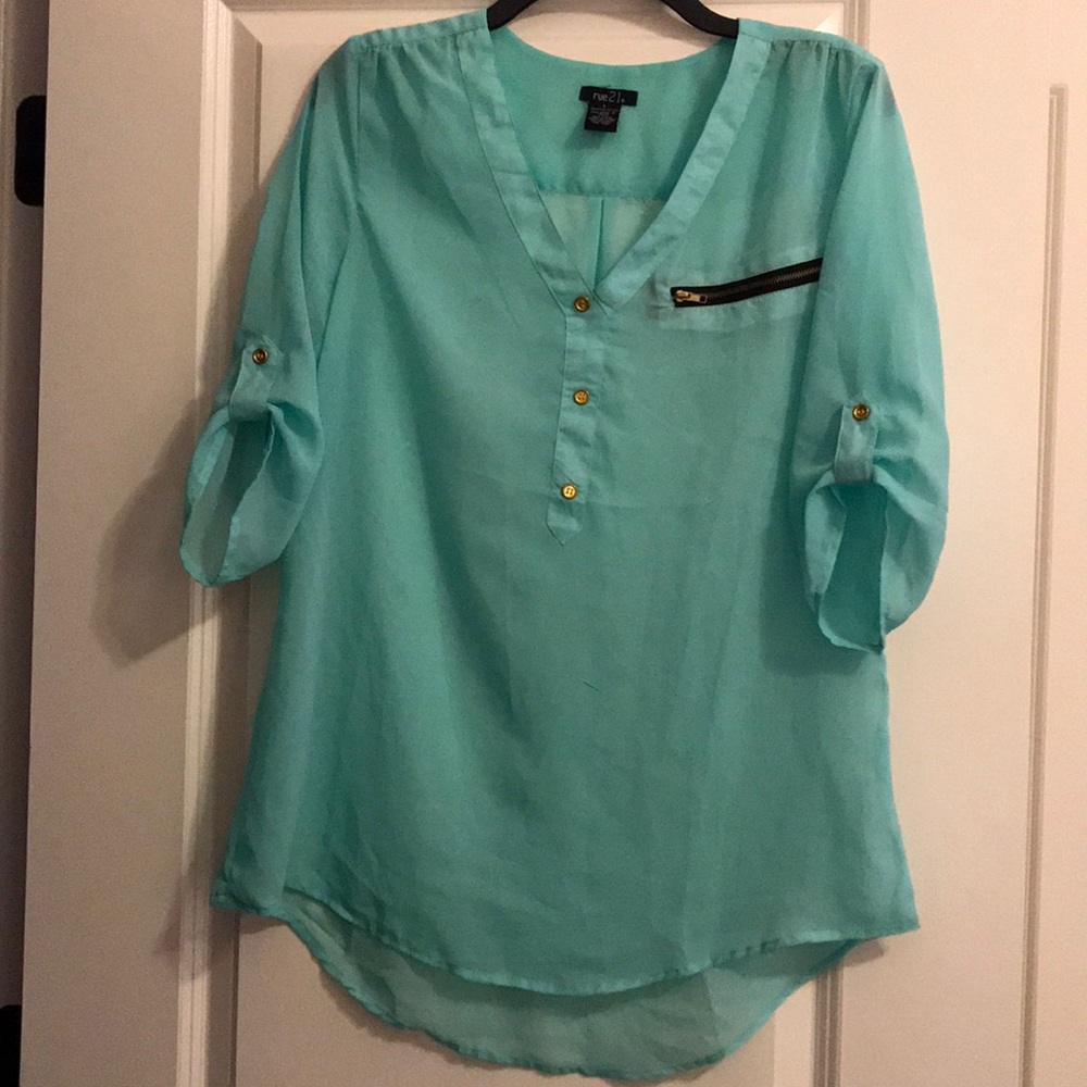 Rue 21 Sheer Aqua Blouse